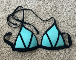 Teal and black bikini top for A/B cup thumbnail 1