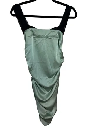 Cider Light Green with Black Lace‎ Shoulder Straps Slip Dress Side Rouching SZ M thumbnail 1