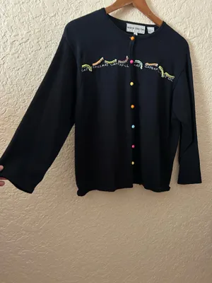 🩷VTG Marisa Christina Woman L Novalty 90s Sweater caterpillar Black Multi Color thumbnail 5