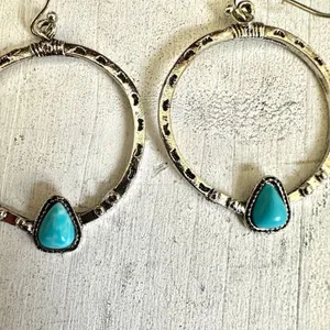 Silver/turquoise tone circle earrings thumbnail 8