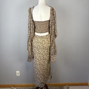 Free People Aglow Cutout Midi Maxi Dress Size L Ditsy Floral Long Puff Sleeves‎ thumbnail 6