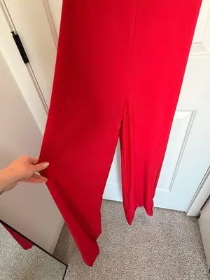 Club L London Square Neck Wide Leg Jumpsuit Ruby Red thumbnail 4