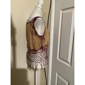 Patrons of Peace Tan Purple Tie Dye Fringe Macrame Tank Top Womens Large L thumbnail 2
