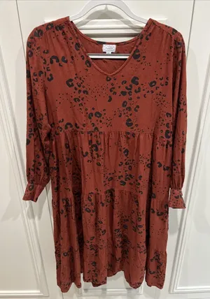 Mud Pie Cheetah Print Tiered Midi Dress Brown & Black Western Prairie Country thumbnail 1