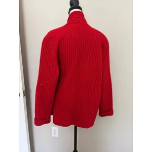 Vintage L.L. BEAN 80s Dark Red 100% Shetland Wool Chunky Cardigan Sweater Size M thumbnail 4