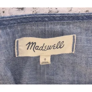 Madewell Denim Button Front Midi Dress Blue V-Neck Puff Sleeve Size 0 G7873 thumbnail 3
