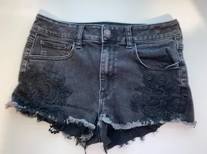 American Eagle Women’s Distressed Black High Rise Shortie Jean Shorts size 8 thumbnail 1