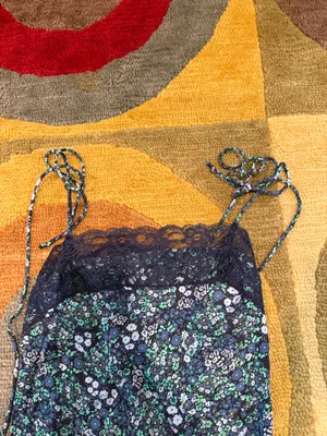 Aerie Floral Navy Blue Green Mini Lace Tie Sleeve Very Short Slip Dress Size XXS thumbnail 2