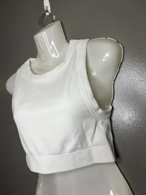 OFFLINE By Aerie Sports Bra Womens Medium White Seamless Racerback Crop Stretch thumbnail 3