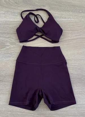 Elite Eleven Luna Vantage Bra & Bike Shorts Size XS Eggplant Purple thumbnail 1