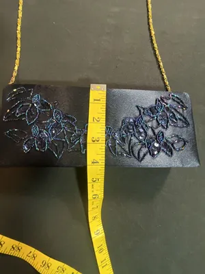 La Regale Blue Iridescent Beaded Satin Evening Clutch Bag with Chain thumbnail 8
