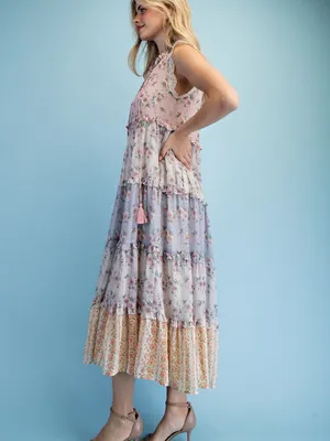 Vintage Floral Ruffled Tiered Midi Dress thumbnail 5