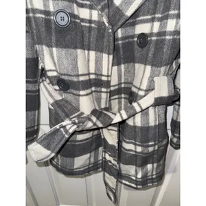 Joujou Womens Grey Plaid Double‎ Breasted Belted Peacoat Jacket Size M Y2K thumbnail 3