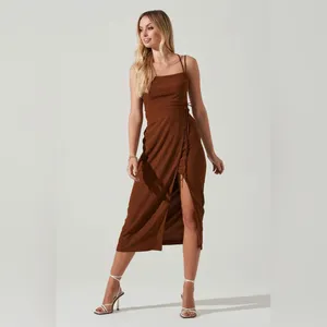 ASTR Brinda Boho Summer Vacation Faux Wrap Midi Dress in Brown One Size NWT thumbnail 8