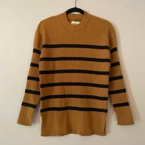 NWOT Abercrombie & Fitch Brown Blue Stripe Ribbed Crewneck Sweater Minimal XS thumbnail 2