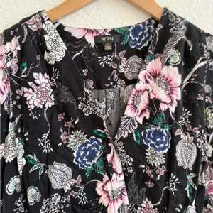 AFRM Surplice Long Sleeve‎ Bodysuit Puff Sleeve Black Pink Floral Small S thumbnail 4