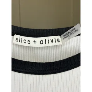 Alice & Olivia Woman’s White Black Ribbed Cropped Andre Tank Top Large Crew thumbnail 3