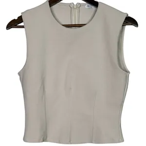 Zara Sleeveless Detailed Lining Fitted Classy Blouse Top Back Zip Up L Beige thumbnail 13