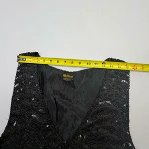 At Once Vintage Black Silk Beaded and Sequined Cropped Vest, Size Large thumbnail 5