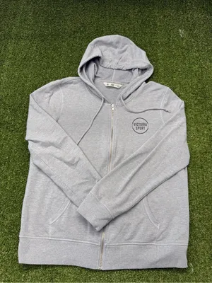 VSX Victoria Sport Grey Full Zip Hoodie Sweatshirt Logo Workout Athleisure L thumbnail 2