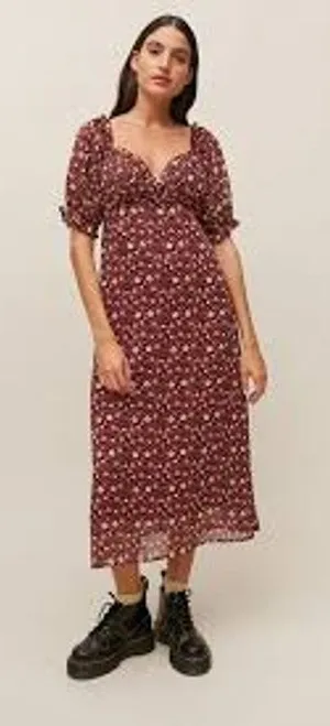 DRESS FORUM Floral Off Shoulder Midi Dress Size Small S MILKMAID DARK COTTAGE thumbnail 1