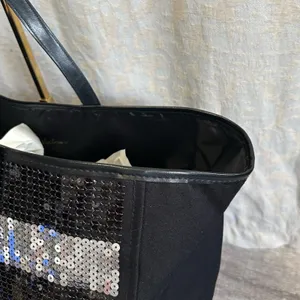 Victorias Secret Metallic Sequin Striped Large Black Tote Gold Red Silver Bag thumbnail 5