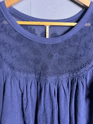 Free People Rose Party Tee Blouse Top Swingy Lace Embroidered Ruffle. Small thumbnail 5