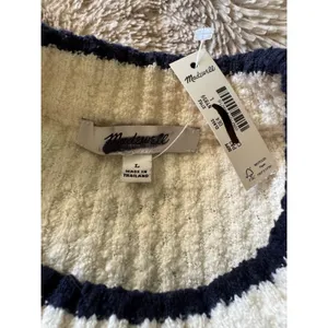 NWT Madewell Boucle Knit Crewneck Sweater Size Large Cream Navy Stripe thumbnail 8