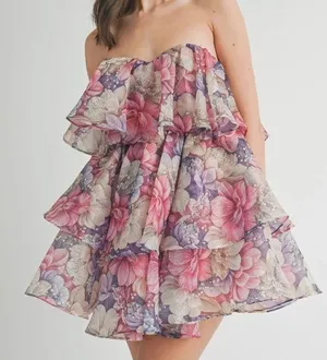Tiered Floral Organza Ruffle Dress thumbnail 1
