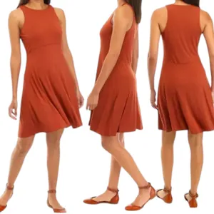 Workshop L Sleeveless A-Line Knit Dress Rust Orange Soft Stretch Bohemian Earthy thumbnail 2