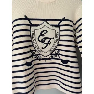 English Factory Golf Crest Sweater Cream Navy Striped Preppy Golfcore Small thumbnail 2