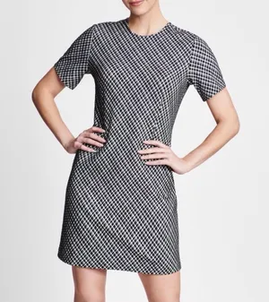 Spanx Women small Black White Jacquard Plaid Short Sleeve Ponte Mini Dress thumbnail 1
