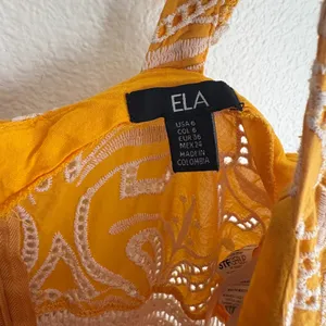 ELA‎ Mustard Yellow Eyelet Embroidered Maxi Dress Ruffle Strap Cutout Size 6 thumbnail 4