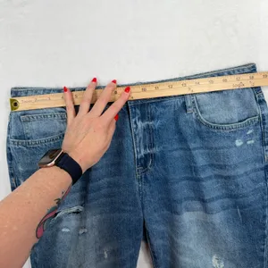 Flamingo XL 36 Ripped Raw Hem Mid Rise Straight Leg Cropped Jeans Boho Relaxed thumbnail 11
