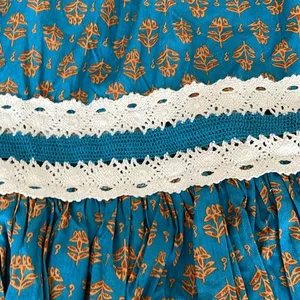 Luna Moon Tiered Maxi Skirt Teal Orange Floral Lace Trim Boho Festival‎ Medium thumbnail 7