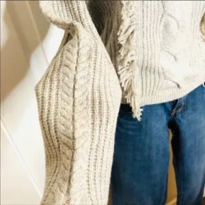 Abound Cable Knit Fringe Sweater Pullover Grey S thumbnail 7