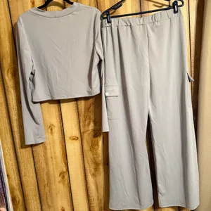 Gray Cargo Pants Cropped Cardigan Set XXL thumbnail 2