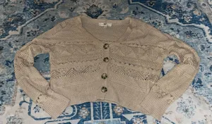 Beige crochet cropped cardigan Tan Size M thumbnail 1
