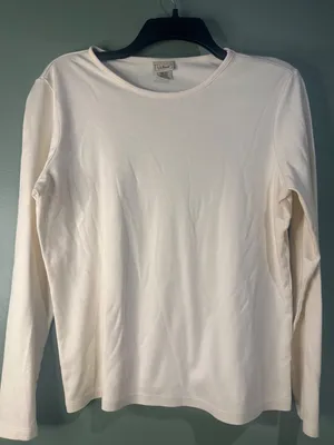 L.L.Bean M 100% Supima Cotton Ivory Long Sleeve Top Coastal Classic Neutral thumbnail 1