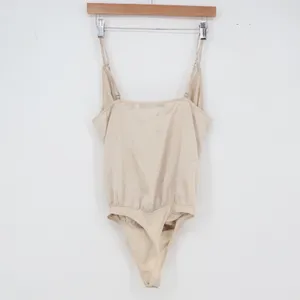 Abercrombie & Fitch Bodysuit Womens M Surplice Lace Trim Champagne Satin Good thumbnail 4