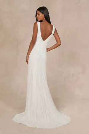 New Lulus Passionate White Beaded Sequin Mermaid Maxi Dress Size XL MSRP $318 thumbnail 2