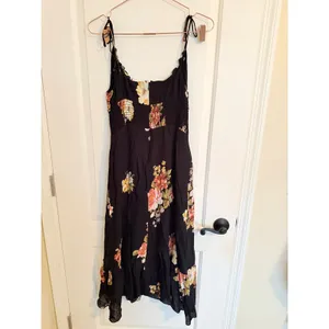 Reformation Dress Womens 12 Black Floral Juliette Tie Strap Ruffle Midi‎ Viscose thumbnail 7