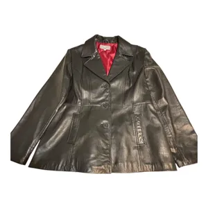 Pelle Studio Black Leather Blazer Jacket Women's Size XL Red Satin Lining thumbnail 8