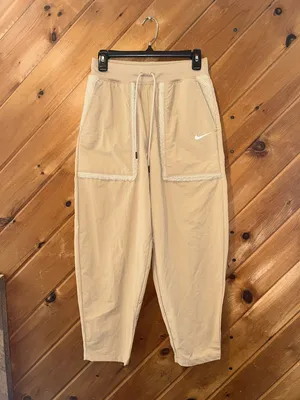 Nike Sportswear Essential Woven Faux Fur High-Waisted Curve Joggers in Hemp Tan thumbnail 4