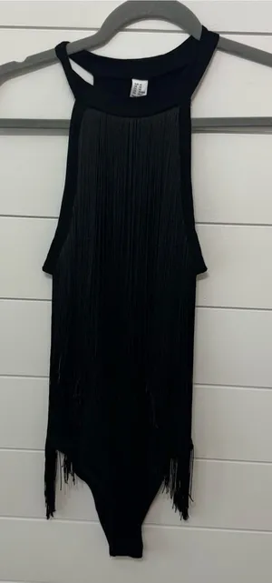 the Verdusa Women's Western Fringe Trim Sleeveless Bodycon Halter Bodysuit Top. thumbnail 1