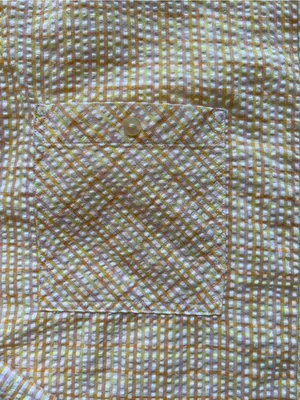 Seersucker Plaid Shirt M Lightweight Yellow Peach Oversized Japanese Button Down thumbnail 9