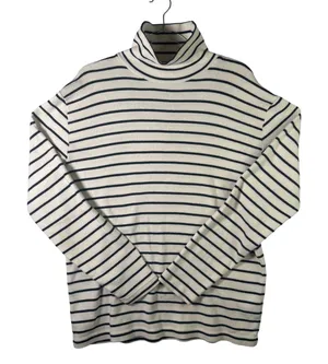 Polo Ralph Lauren Cotton Turtleneck‎ Sweater Womens Large Navy Ivory Stripe thumbnail 1