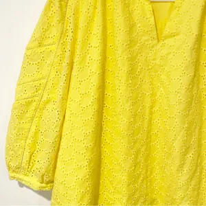 Draper James RSVP Medium Lemon Yellow‎ Embroidered Eyelet Ballon Sleeve Blouse thumbnail 3