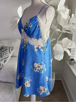 Altar’d State Blue Floral Sleeveless Lace-Trim Mini Dress thumbnail 6