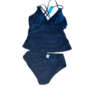CUPSHE‎ Womens Black Tankini Swimsuit Set Size L Criss Cross Straps thumbnail 8